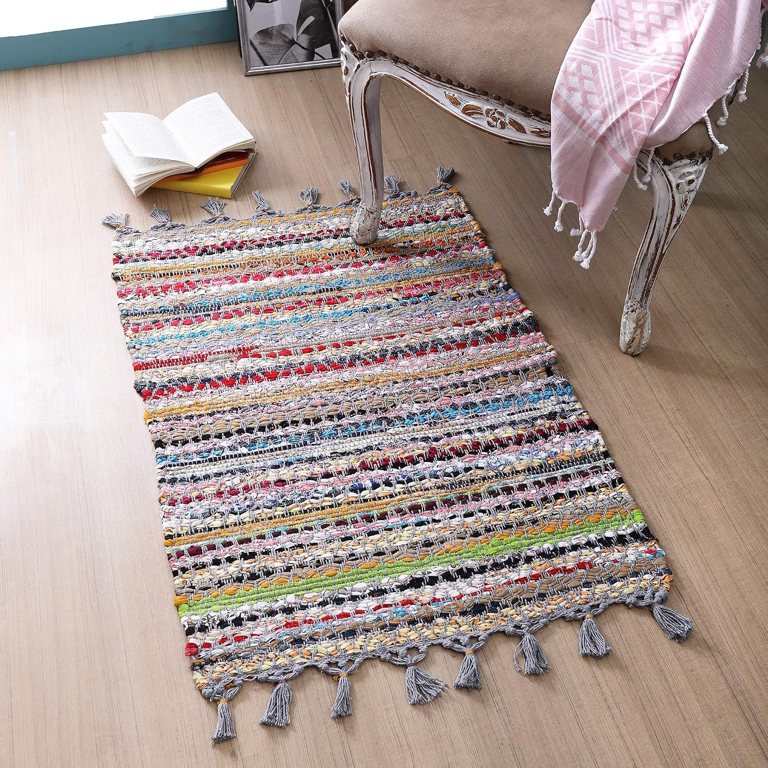 resources of Cotton Block Printed Rug With Tassels exporters