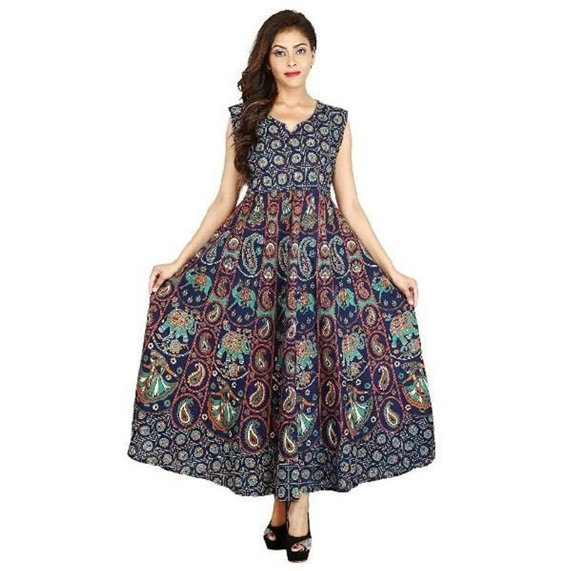 resources of Fabric rayon flower print gown slvessless gown full gher exporters