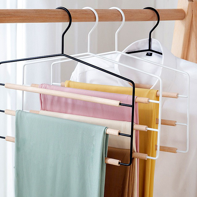 resources of 3-Layer Frosted Metal Wood Trousers Hanger exporters