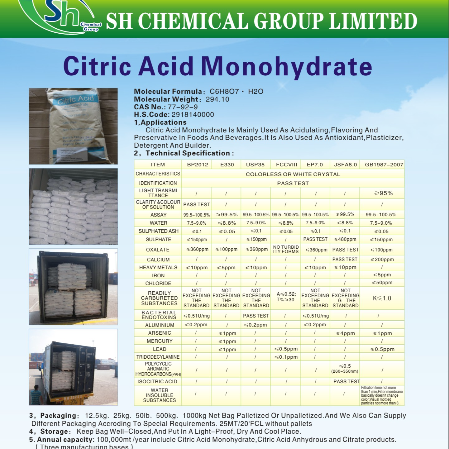 resources of Food Grade Citric Acid Monohydrate / Anhydrous Citric Acid exporters