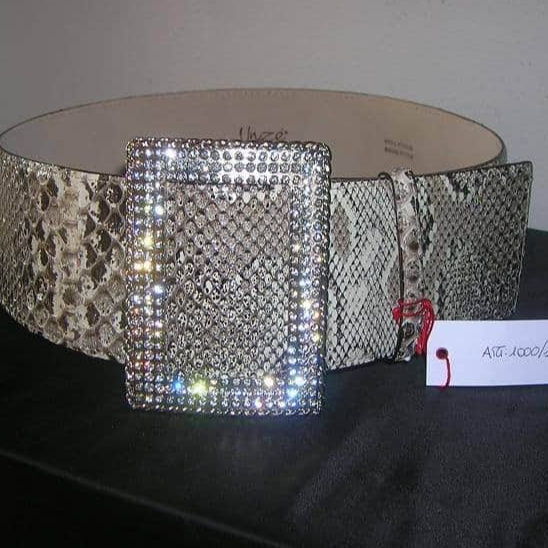 resources of Belt in genuine real pyton snake with buckle in strass cristal rihinestones swarovski exporters