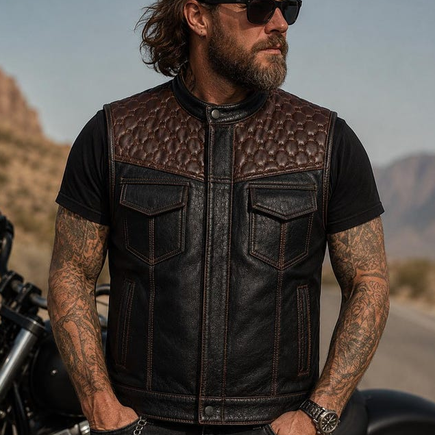 resources of Men's Genuine Leather Biker Vest | Premium Motorcycle Leather Vest | OEM & ODM Manufacturer exporters