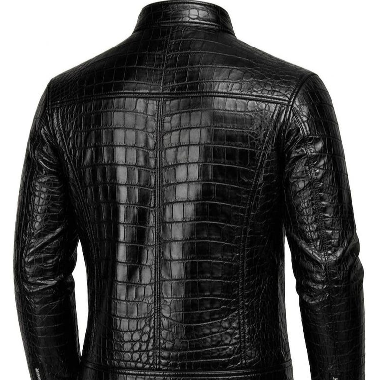 resources of Premium Black Crocodile Leather Biker Jacket exporters
