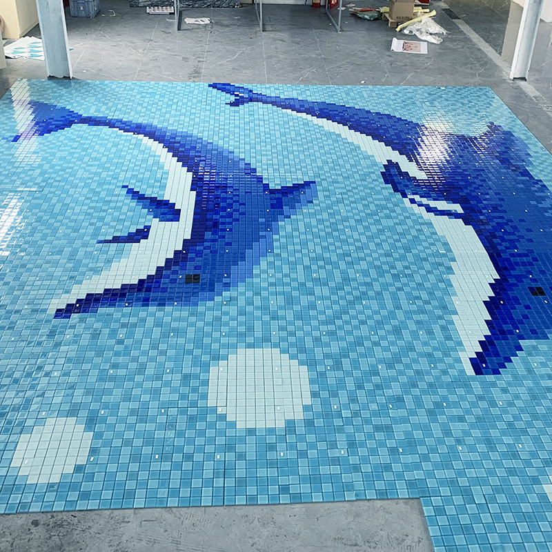 resources of Luxury Swimming Pool Tiles Blue Glass Mosaic Art Pattern for Pool Manufacturer exporters