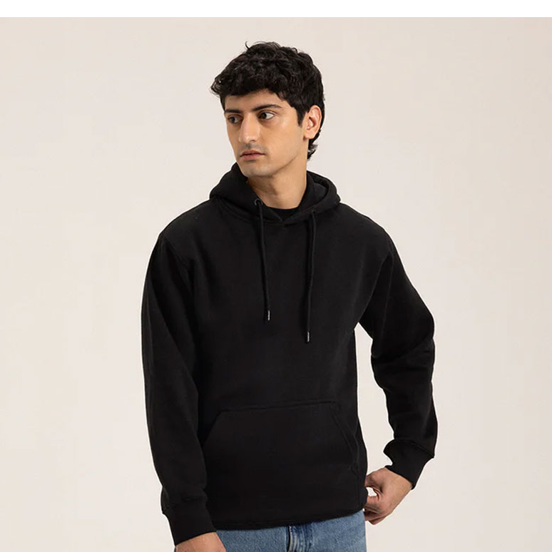 resources of Men’s Classic Black Pullover Hoodie with Kangaroo Pocket | Custom Streetwear & Casual Apparel OEM Manufacturer exporters