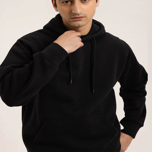 resources of Men’s Classic Black Pullover Hoodie with Kangaroo Pocket | Custom Streetwear & Casual Apparel OEM Manufacturer exporters