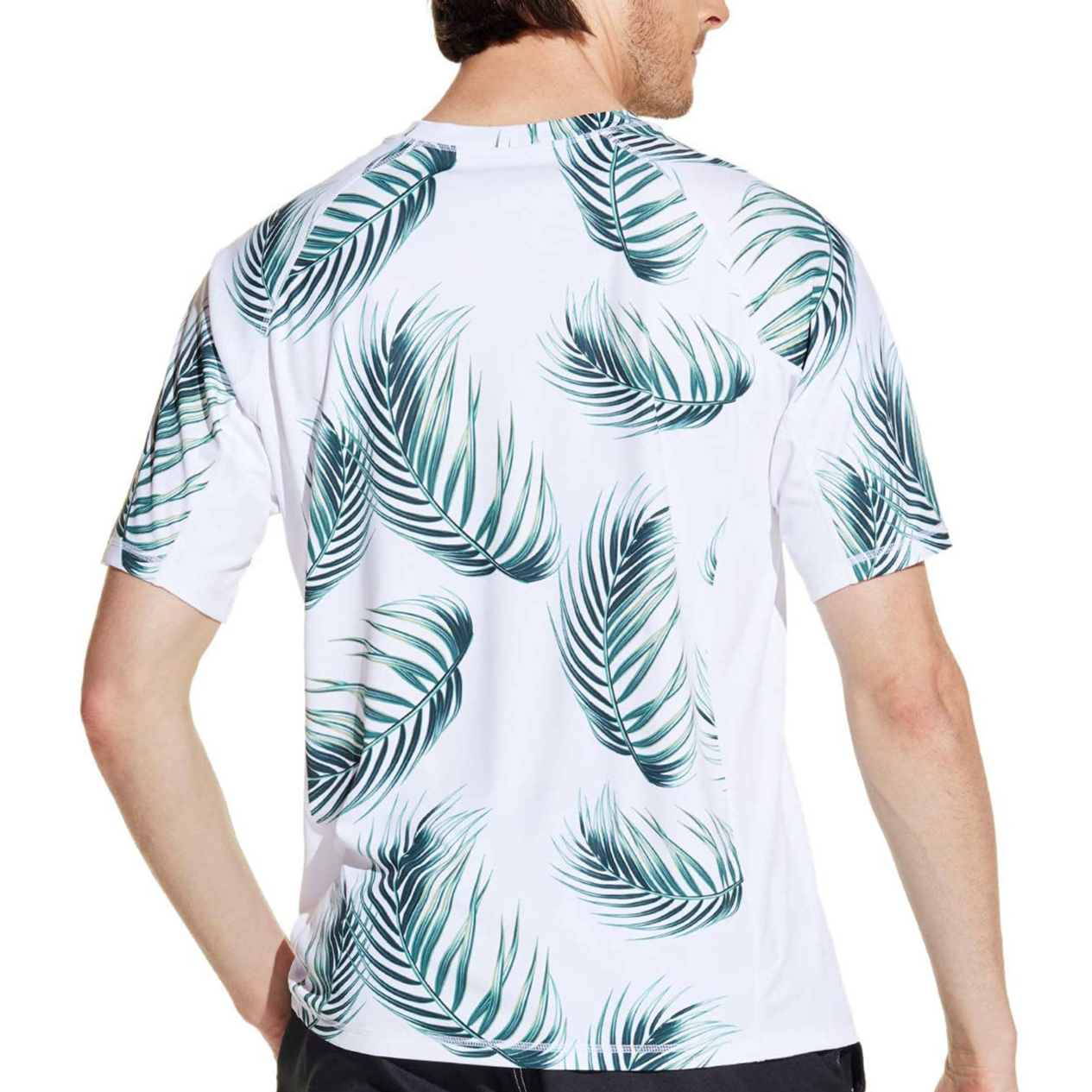resources of Men’s White and Green Palm Leaf Print Short-Sleeve Compression Rash Guard | BJJ, MMA & Surf Apparel OEM Manufacturer exporters