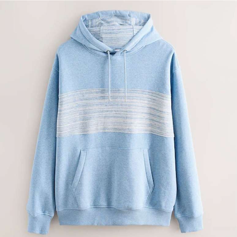 resources of Men’s Light Blue & Grey Color-Block Pullover Hoodie with Chest Stripe | Casual Streetwear OEM Manufacturer exporters