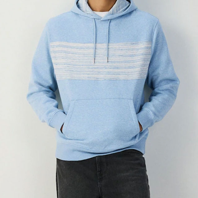 resources of Men’s Light Blue & Grey Color-Block Pullover Hoodie with Chest Stripe | Casual Streetwear OEM Manufacturer exporters