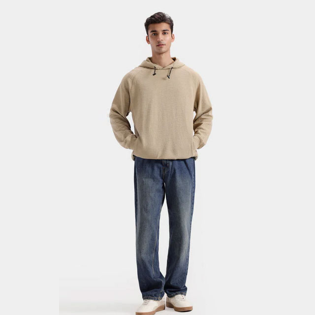 resources of Men’s Casual Beige Pullover Hoodie with Raglan Sleeves & Drawstrings | Streetwear OEM Manufacturer exporters