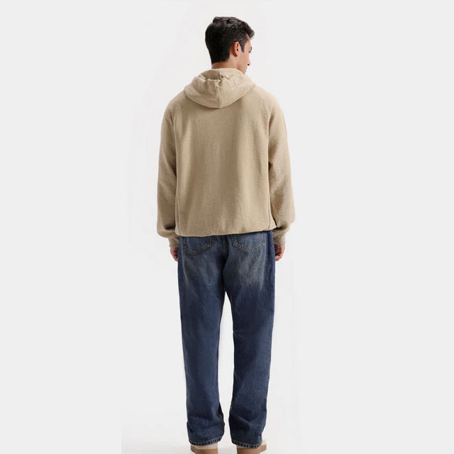 resources of Men’s Casual Beige Pullover Hoodie with Raglan Sleeves & Drawstrings | Streetwear OEM Manufacturer exporters