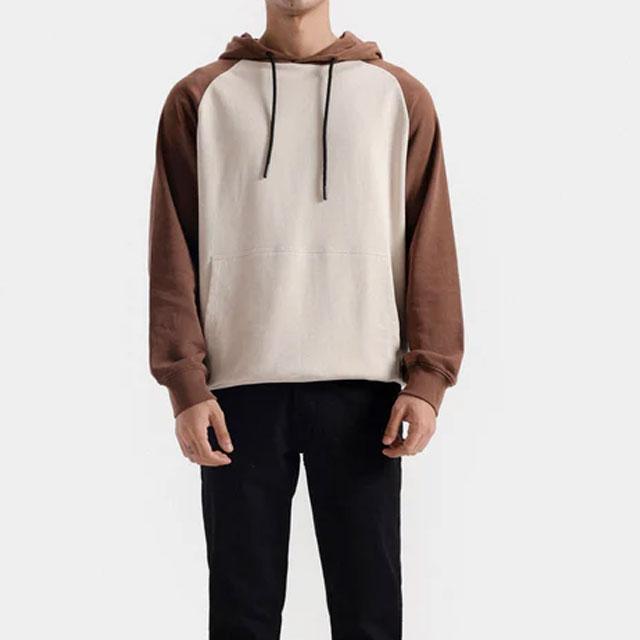 resources of Men’s Brown and Beige Color-Block Pullover Hoodie with Raglan Sleeves | Streetwear OEM Manufacturer exporters