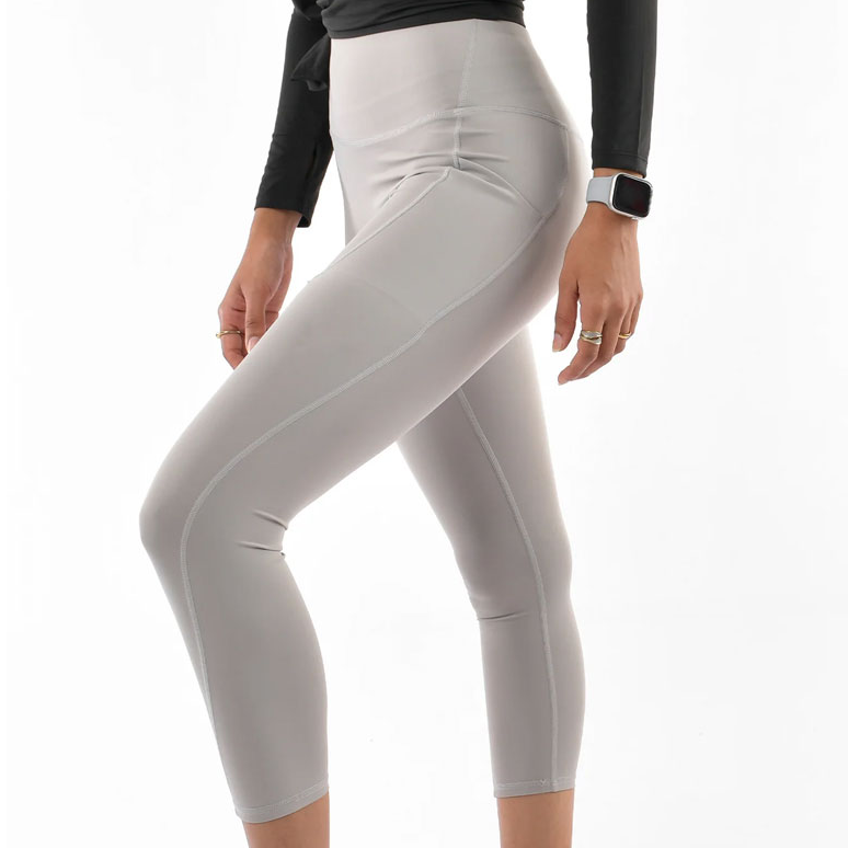 resources of Women’s High-Waisted Light Grey Cropped Leggings with Side Pockets | Activewear & Yoga Pants OEM Manufacturer exporters